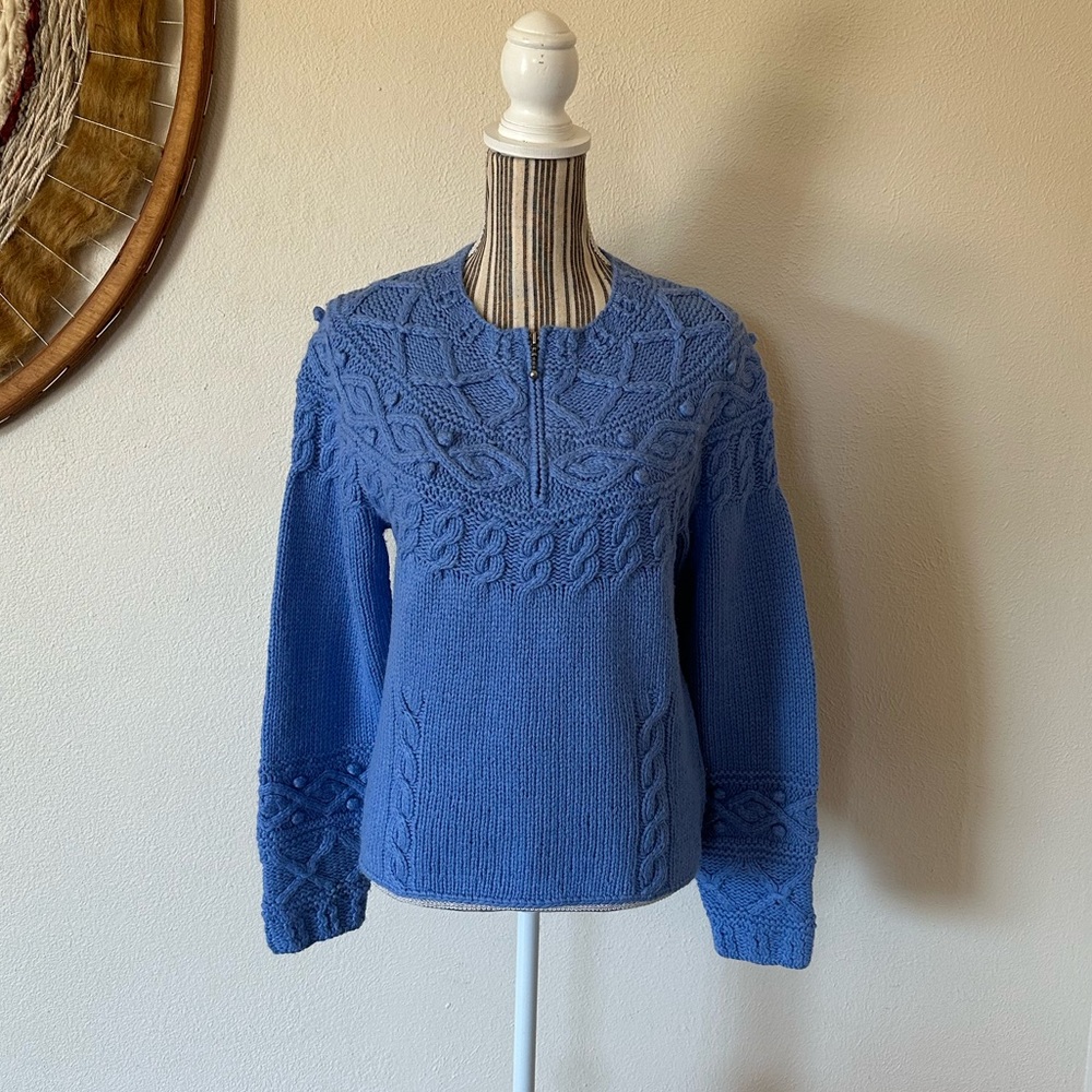 Icelandic Design 3/4 Zip Pull over Sweater Periwinkle Silk Angora Woman's M
